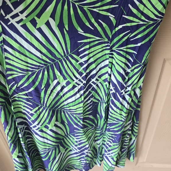 Old Navy Floral Slip Dress Midi Sz L Women Green Blue Palm Leaf Tropical Coastal - Picture 6 of 13